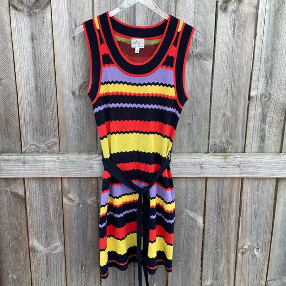 Milly Dresses & Skirts - Milly Women Mini Knit Dress Tie Waist Sleeveless Scoop Neck Multicolor Small